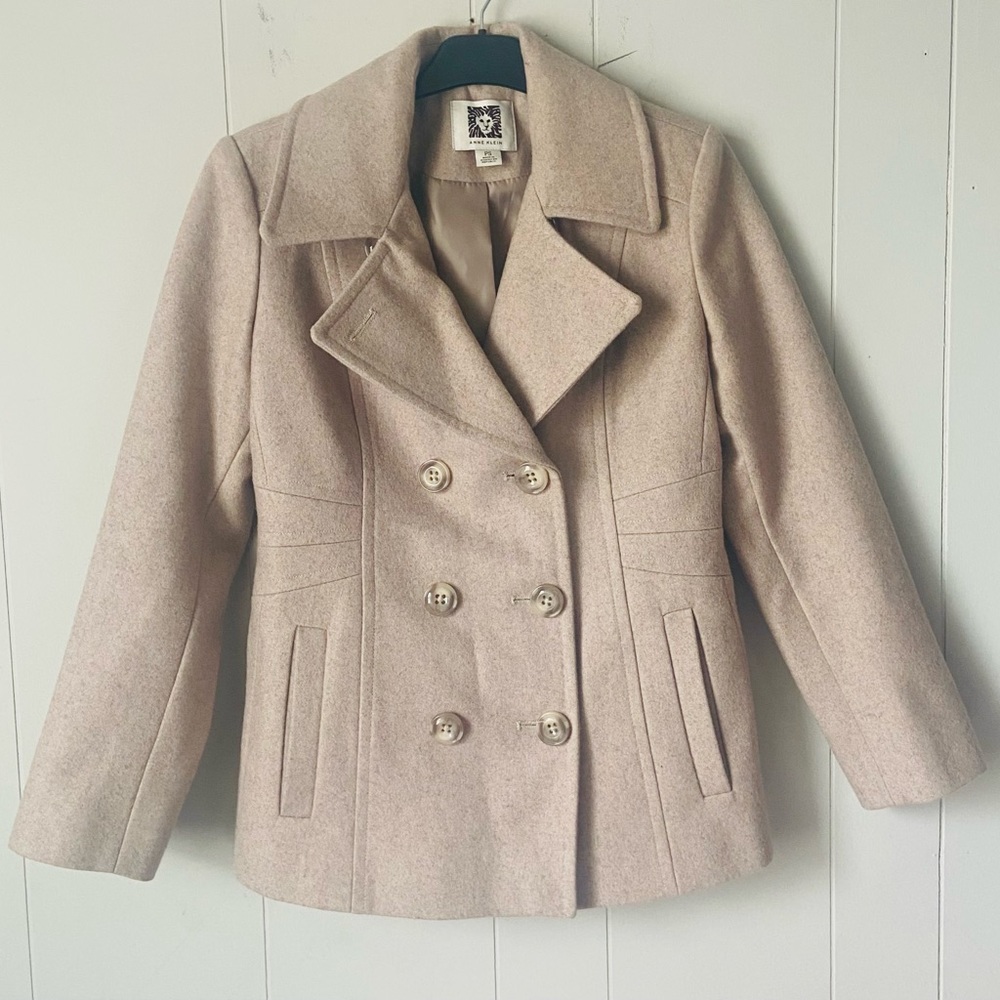 Anne Klein Bone Heather BEAUTIFUL Classic lined wool Pea Coat PS